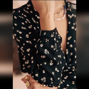 Sezane Black Floral Blouse